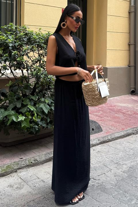 Vest Front Tie Long Skirt Suit 10192