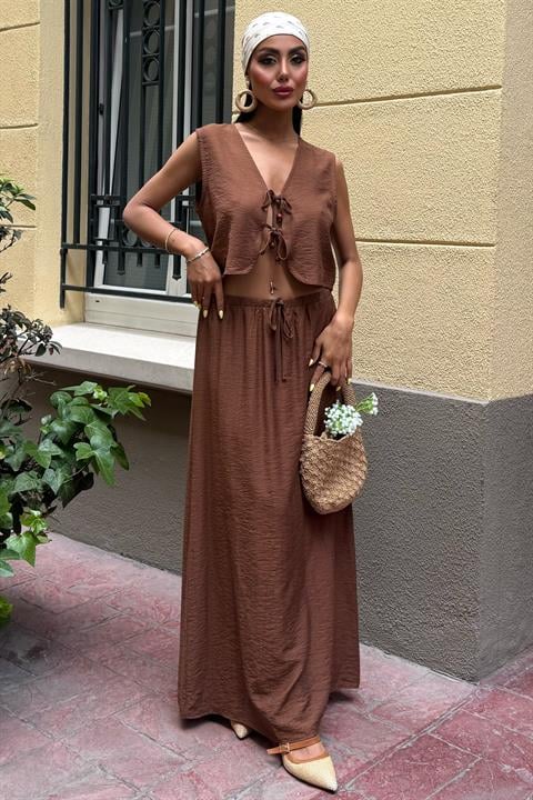 Vest Front Tie Long Skirt Suit 10192