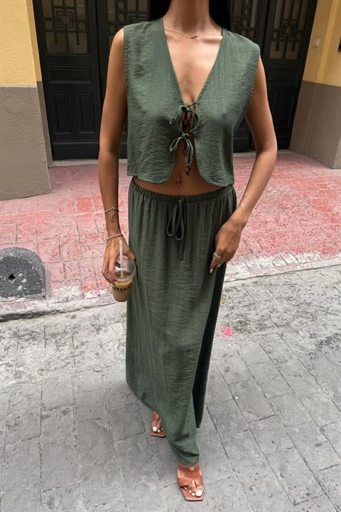 Vest Front Tie Long Skirt Suit 10192