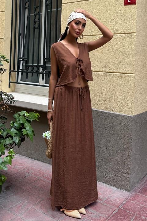 Vest Front Tie Long Skirt Suit 10192