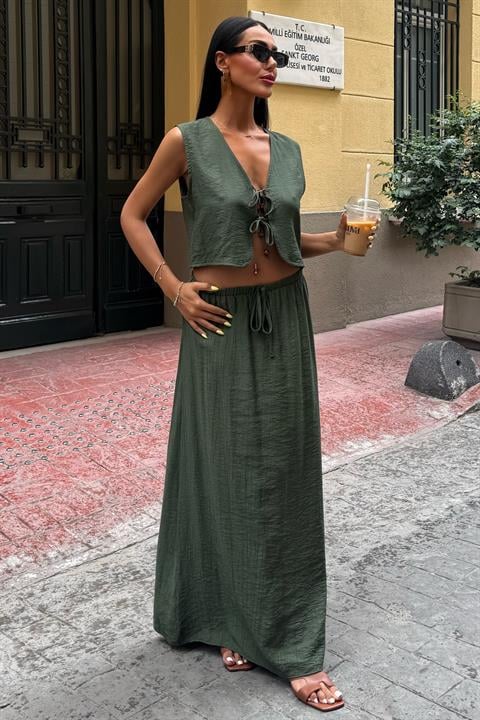 Vest Front Tie Long Skirt Suit 10192