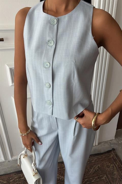 Vest Plazzo Trousers Striped Flame Poliviscon Suit 10178