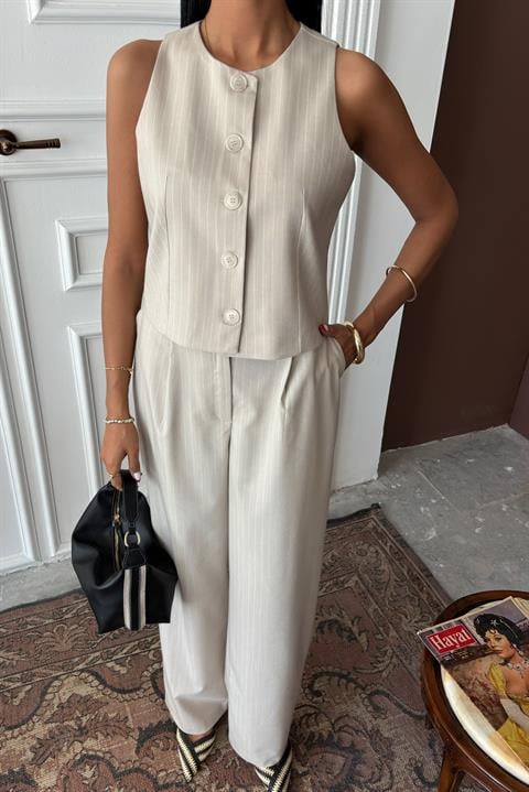 Vest Plazzo Trousers Striped Flame Poliviscon Suit 10178