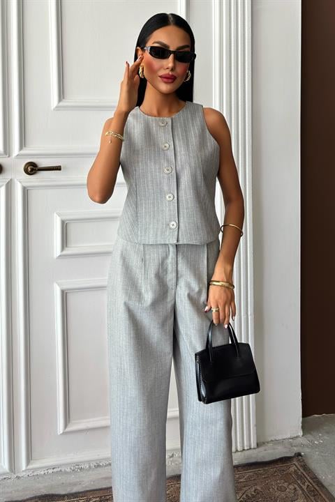 Vest Plazzo Trousers Striped Flame Poliviscon Suit 10178