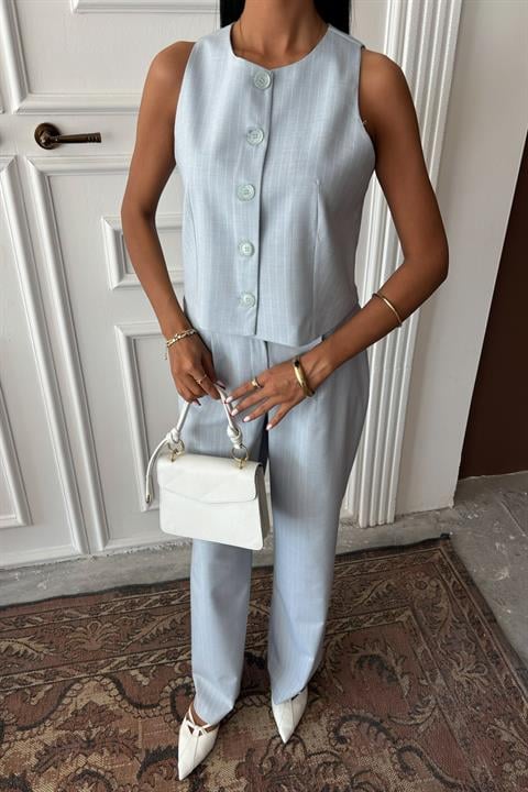 Vest Plazzo Trousers Striped Flame Poliviscon Suit 10178