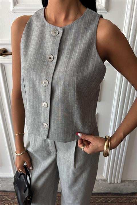 Vest Plazzo Trousers Striped Flame Poliviscon Suit 10178