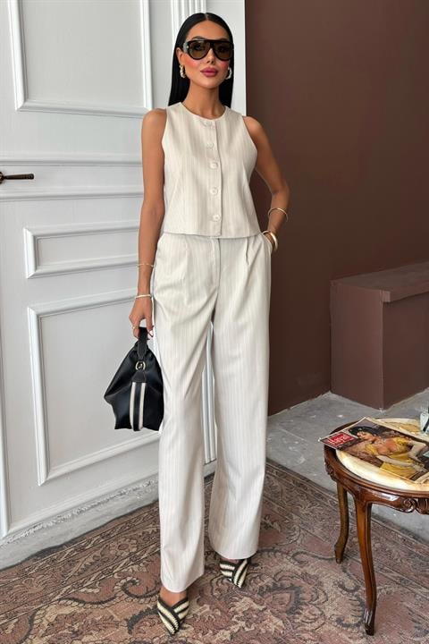 Vest Plazzo Trousers Striped Flame Poliviscon Suit 10178