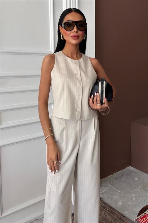 Vest Plazzo Trousers Striped Flame Poliviscon Suit 10178