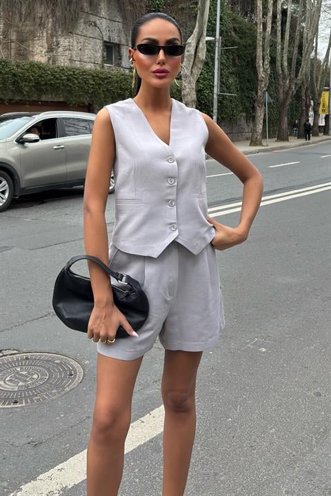 Vest Shorts Flame Linen Suit 10133-17