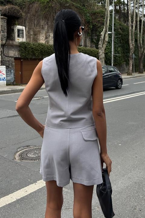Vest Shorts Flame Linen Suit 10133-17