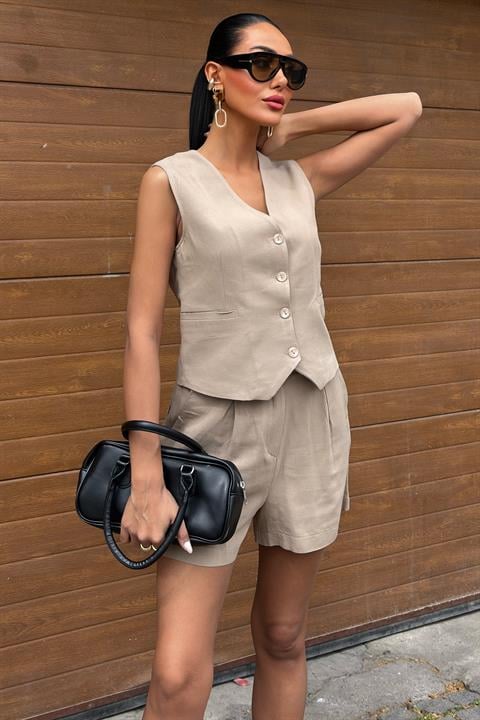 Vest Shorts Flame Linen Suit 10133-17