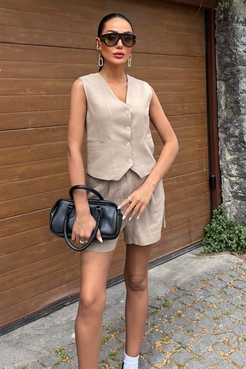 Vest Shorts Flame Linen Suit 10133-17