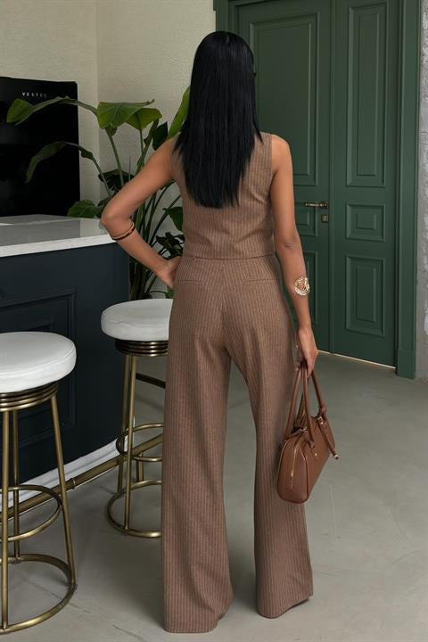 Striped Double Suit with Vest and Trousers 10017