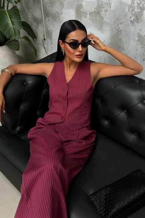 Striped Double Suit with Vest and Trousers 10017